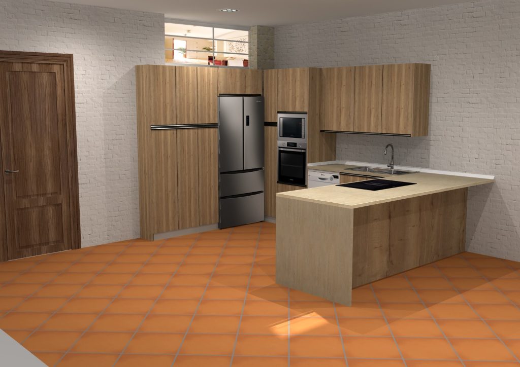 Diseño 3D de cocina a medida hecho con TeoWin